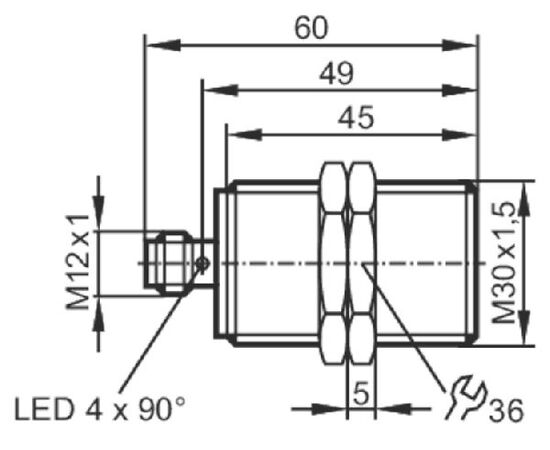 Индуктивный датчик M30×60 (Sn=15 мм), NPN "НЗ", 24 VDC, разъем M12, фото 4  – ТА