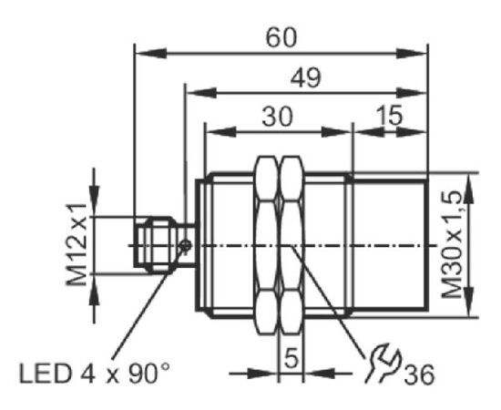 Индуктивный датчик M30×60 (Sn=22 мм), NPN "НЗ", 24 VDC, разъем M12, фото 4  – ТА