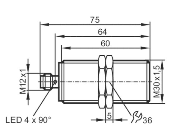 Индуктивный датчик M30×75 (Sn=15 мм), PNP "НО", 24 VDC, разъем M12, фото 4  – ТА