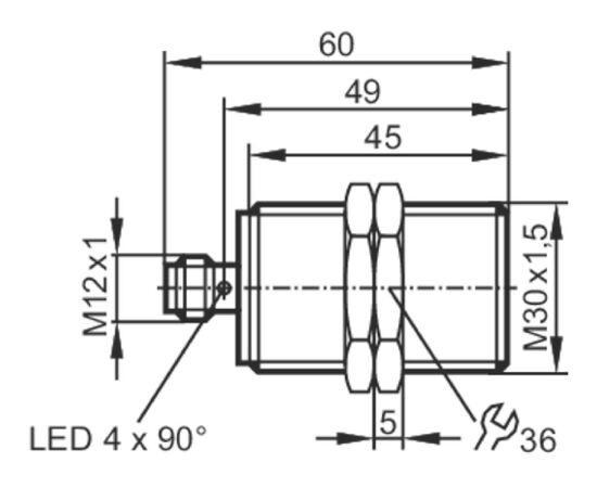 Индуктивный датчик M30×60 (Sn=15 мм, K=1), PNP "НО", 24 VDC, разъем M12, фото 4  – ТА