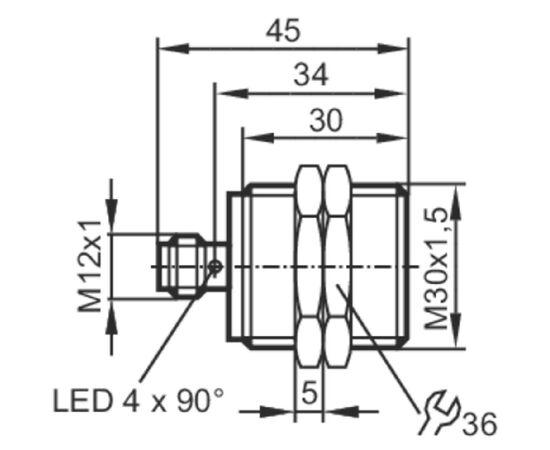 Индуктивный датчик M30×45 (Sn=15 мм, K=1), PNP "НО", 24 VDC, разъем M12, нерж.сталь, фото 4  – ТА