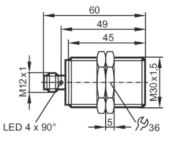 Индуктивный датчик M30×60 (Sn=15 мм, K=1), PNP "НЗ", 24 VDC, разъем M12, нерж.сталь, фото 4  – ТА