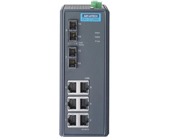 Коммутатор 6×Gigabit TX + 2×Gigabit SX MM 550м SC, −40…+75°С, Порты Gigabit TX: 6, Порты Gigabit оптика: Multi-mode SX (2 порта), Дальность передачи SX/LX/BX: 0.55 км, Оптические разъемы SX/LX/BX: SC, Рабочая температура: -40…+75°C, фото 3  – ТА