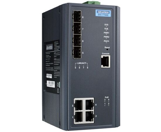 Промышленный управляемый L2 коммутатор: 4×100TX с PoE + 4×Gigabit SFP, −40…+75°С, Порты 10/100Base-TX: 4, Порты Gigabit TX: −, Порты Gigabit оптика: Gigabit SFP (4 порта), Рабочая температура: -40…+75°C, фото 3  – ТА
