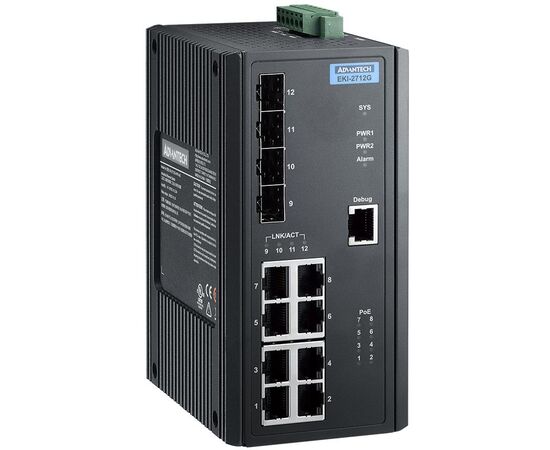Коммутатор 8×Gigabit TX с PoE + 4×Gigabit SFP, −40…+75°С, фото 3  – ТА
