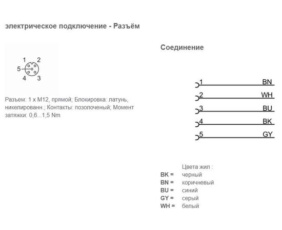 Кабель 5 м с прямым гнездом M12 (5×0.34 мм²), Исполнение разъема 1: прямой, Длина кабеля: 5 м, фото 3  – ТА