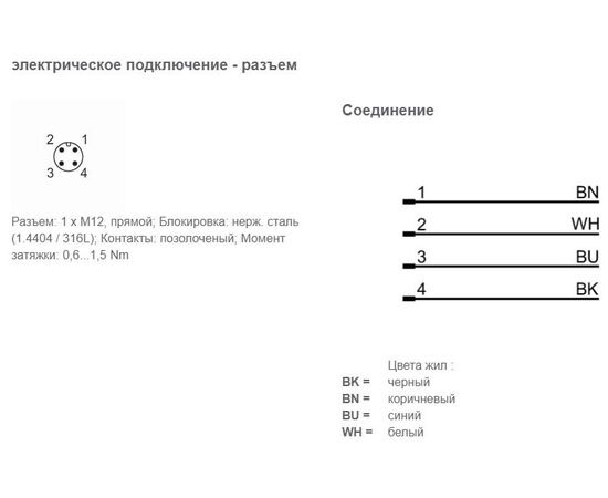Кабель 2 м с прямым разъемом M12 "папа" (4×0.34 мм²), Исполнение разъема 1: прямой, Длина кабеля: 2 м, фото 3  – ТА