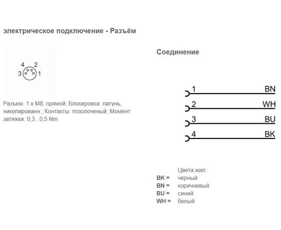 Кабель 5 м с прямым гнездом M8 (4×0.25 мм²), Исполнение разъема 1: прямой, Длина кабеля: 5 м, фото 3  – ТА