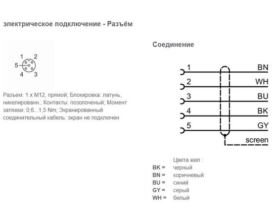Экранированный кабель 5 м с прямым гнездом M12 (5×0.25 мм²), Исполнение разъема 1: прямой, Длина кабеля: 5 м, фото 3  – ТА