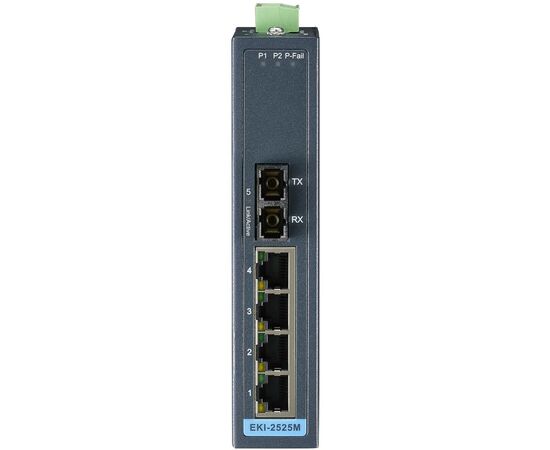 EKI-2525M: неуправляемый коммутатор Ethernet: 4 порта 100TX + 1 порт 100FX MM 2км SC, −10…+60°С, Порты 10/100Base-TX: 4, Порты 100Mbit оптика: Multi-mode (1 порт), Оптические разъемы FX: SC, Модификация: обычная, Рабочая температура: -10…+60°C, фото 3  – ТА