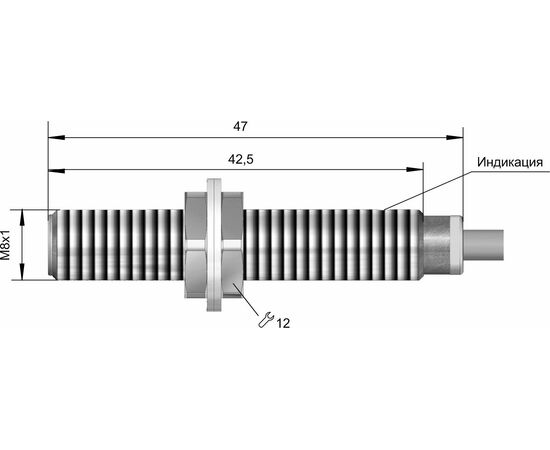 Индуктивный датчик M8×47 (Sn=2 мм), PNP "НЗ", 24 VDC, кабель 2 м, Монтажное исполнение: утапливаемое, Функция выхода: НЗ, Электрическое исполнение: PNP, Модификация: увеличенное Sn, Электрическое подключение: кабель, фото 4  – ТА