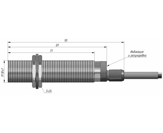 Оптический датчик M18×95 диффузного отражения (тип D), диапазон 10…400 мм, NPN "ИЛИ", 24 VDC, кабель 2 м, фото 4  – ТА