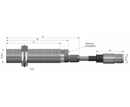Оптический датчик M18×95 диффузного отражения (тип D), диапазон 10…400 мм, NPN "ИЛИ", 24 VDC, разъем M12, фото 4  – ТА