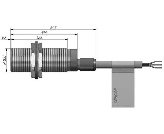 Индуктивный датчик M18×50 (Sn=5 мм), NPN "НО", 24 VDC, кабель 2 м, Монтажное исполнение: утапливаемое, Функция выхода: НО, Электрическое исполнение: NPN, Модификация: стандарт, Электрическое подключение: кабель, фото 4  – ТА