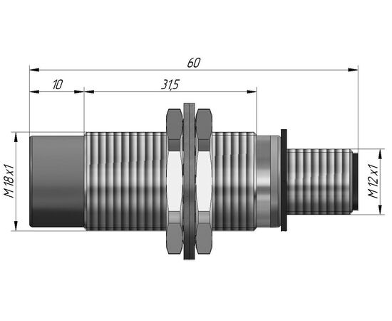Индуктивный датчик M18×60 (Sn=8 мм), PNP "НО", 24 VDC, разъем M12, Монтажное исполнение: неутапливаемое, Функция выхода: НО, Электрическое исполнение: PNP, Модификация: стандарт, Электрическое подключение: разъем M12, фото 4  – ТА