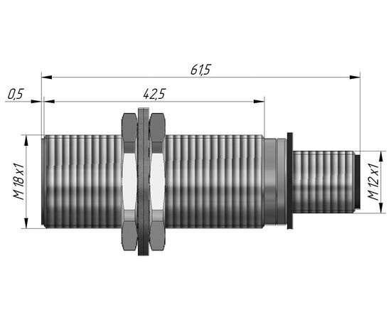 Индуктивный датчик M18×62 (Sn=5 мм), PNP "НО", 24 VDC, разъем M12, Монтажное исполнение: утапливаемое, Функция выхода: НО, Электрическое исполнение: PNP, Модификация: стандарт, Электрическое подключение: разъем M12, фото 4  – ТА