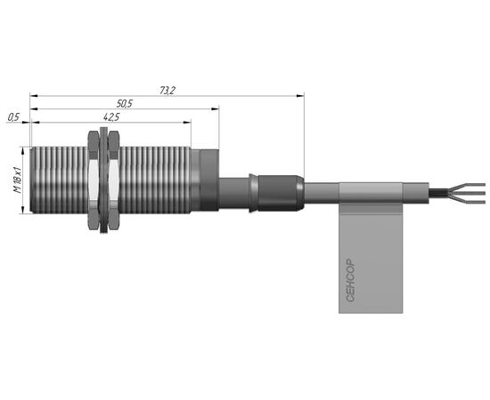 Индуктивный датчик M18×50 (Sn=5 мм), PNP "ИЛИ", 24 VDC, кабель 2 м со штуцером для крепления защиты, Монтажное исполнение: утапливаемое, Функция выхода: НО+НЗ, Электрическое исполнение: PNP, Модификация: стандарт, Электрическое подключение: кабель со штуцером, фото 4  – ТА