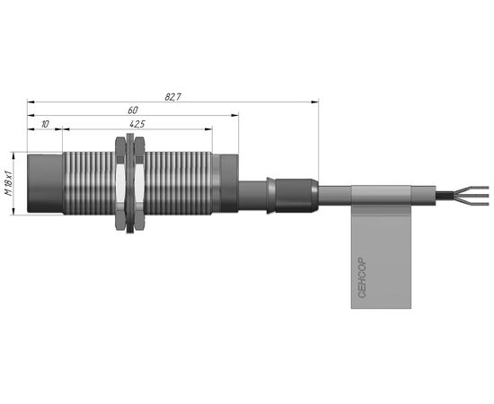 Индуктивный датчик M18×60 (Sn=8 мм), PNP "ИЛИ", 24 VDC, кабель 2 м со штуцером для крепления защиты, Монтажное исполнение: неутапливаемое, Функция выхода: НО+НЗ, Электрическое исполнение: PNP, Модификация: стандарт, Электрическое подключение: кабель со штуцером, фото 4  – ТА