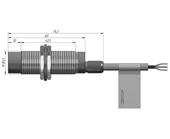 Индуктивный датчик M18×60 (Sn=8 мм), PNP "НО", 24 VDC, кабель 2 м, Монтажное исполнение: неутапливаемое, Функция выхода: НО, Электрическое исполнение: PNP, Модификация: стандарт, Электрическое подключение: кабель, фото 4  – ТА