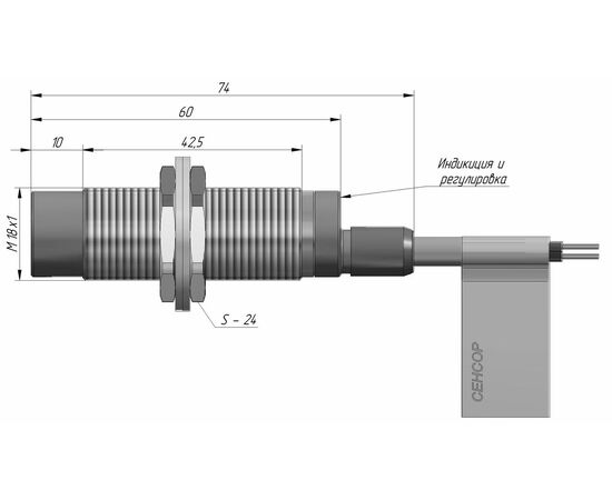 Индуктивный датчик M18×60 (Sn=12 мм с регулировкой), NPN "ИЛИ", 24 VDC, кабель 2 м, Монтажное исполнение: неутапливаемое, Функция выхода: НО+НЗ, Электрическое исполнение: NPN, Модификация: увеличенное Sn, Электрическое подключение: кабель, фото 4  – ТА