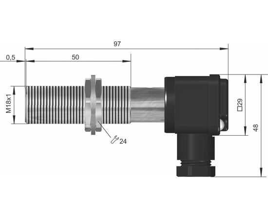 Индуктивный датчик M18×97 (Sn=5 мм), 2-пров. DC "НО", 24 VDC, клеммник, Тип напряжения: DC, Монтажное исполнение: утапливаемое, Функция выхода: НО, Электрическое исполнение: 2 wire, Модификация: стандарт, Электрическое подключение: клеммник, фото 4  – ТА