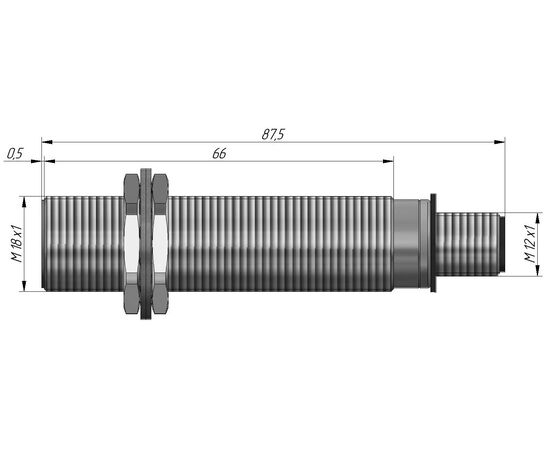 Индуктивный датчик M18×88 (Sn=5 мм), PNP "НО", 24 VDC, разъем M12, Тип напряжения: DC, Монтажное исполнение: утапливаемое, Функция выхода: НО, Электрическое исполнение: PNP, Модификация: стандарт, Электрическое подключение: разъем M12, фото 4  – ТА