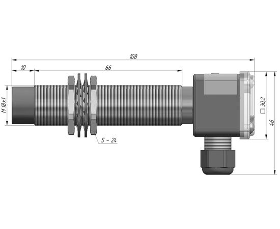 Индуктивный датчик M18×108 (Sn=8 мм), 2-пров. AC "НЗ", 20…250 VAC, клеммник, Тип напряжения: AC, Монтажное исполнение: неутапливаемое, Функция выхода: НЗ, Электрическое исполнение: 2 wire, Модификация: стандарт, Электрическое подключение: клеммник, фото 4  – ТА