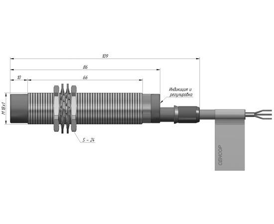 Индуктивный датчик M18×86 (Sn=8 мм), PNP "НО", 24 VDC, кабель 2 м со штуцером, Тип напряжения: DC, Монтажное исполнение: неутапливаемое, Функция выхода: НО, Электрическое исполнение: PNP, Модификация: стандарт, Электрическое подключение: кабель со штуцером, фото 4  – ТА