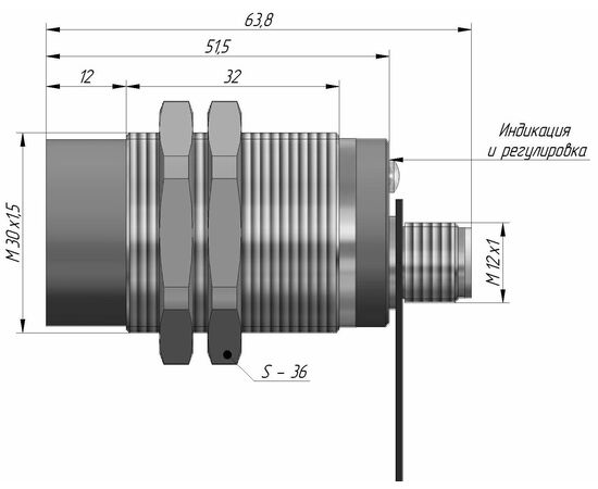 Индуктивный датчик M30×62 (Sn=25 мм с регулировкой), PNP "ИЛИ", 24 VDC, разъем M12, Монтажное исполнение: неутапливаемое, Функция выхода: НО+НЗ, Электрическое исполнение: PNP, Модификация: увеличенное Sn и регулировка, Электрическое подключение: разъем M12, фото 4  – ТА