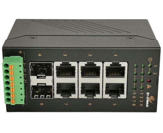 Неуправляемый коммутатор OttoE: 6 портов 100TX + 2 порта 100-SFP, −10…+60°С, Порты 10/100Base-TX: 6, Порты Gigabit TX: −, Порты 100Mbit оптика: SFP (2 порта), Порты Gigabit оптика: −, Рабочая температура: -40…+75°C, фото 3  – ТА