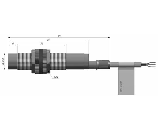 Индуктивный датчик M18×86 (Sn=8 мм), PNP "НО", 24 VDC, кабель 2 м со штуцером, Монтажное исполнение: неутапливаемое, Функция выхода: НО, Электрическое исполнение: PNP, Защита выхода: тактовая, Модификация: стандарт, Электрическое подключение: кабель со штуцером, Длина кабеля: 2 м, фото 4  – ТА