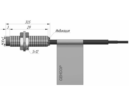 Индуктивный датчик M8×34 (Sn=2.5 мм), PNP "НО", 24 VDC, кабель 2 м, Монтажное исполнение: неутапливаемое, Функция выхода: НО, Электрическое исполнение: PNP, Модификация: стандарт, Электрическое подключение: кабель, фото 4  – ТА